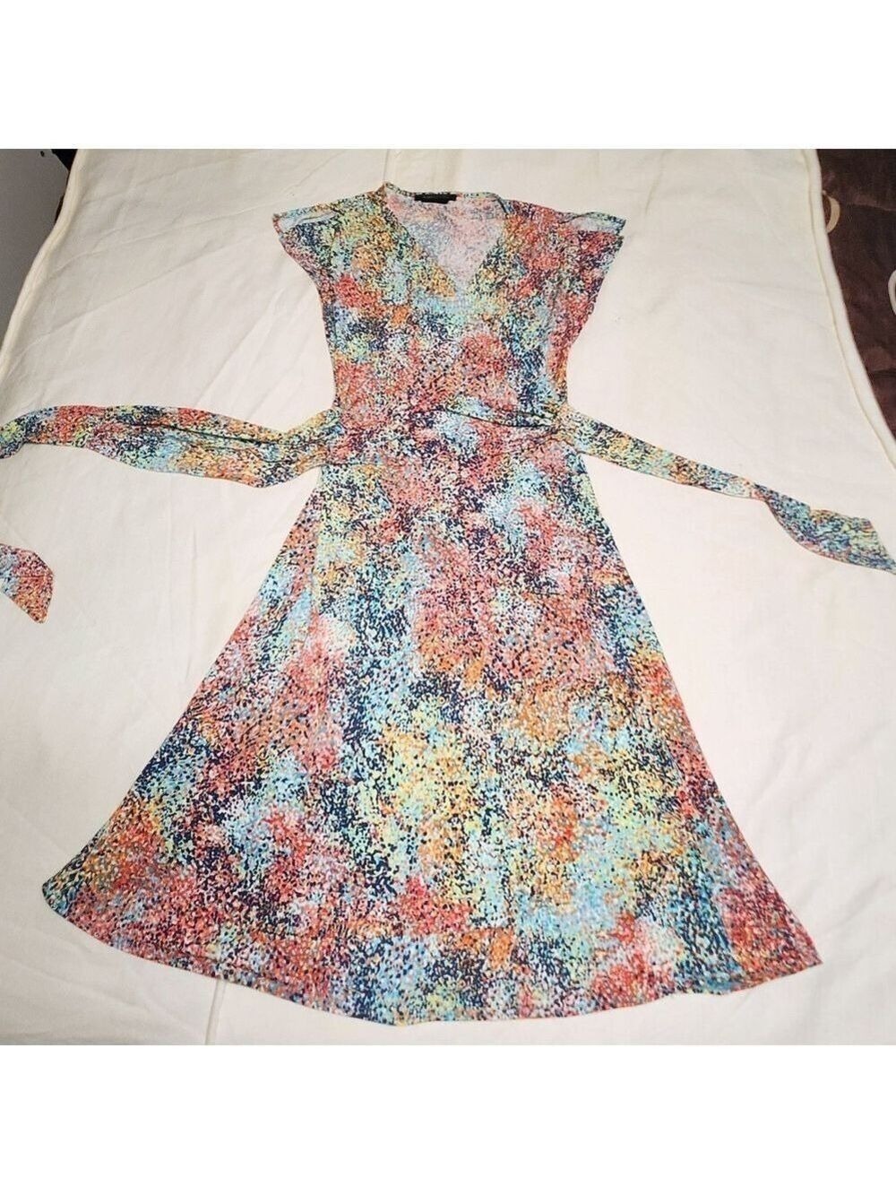 BCBG Max Azria Rainbow Dot Faux Wrap Knit Midi Dress Small - Picture 8 of 11
